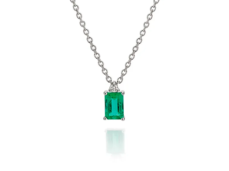 Colar em ouro branco 18k com esmeralda e diamante