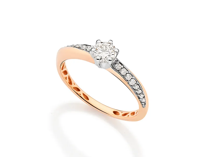 Anel solitário em ouro branco e ouro rosé com diamantes