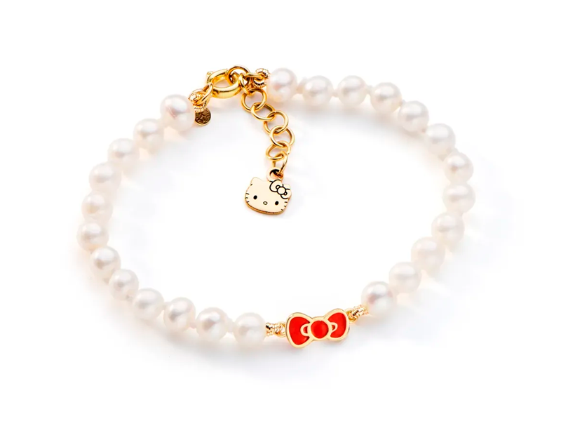 Pulseira Hello Kitty em ouro amarelo e pérolas