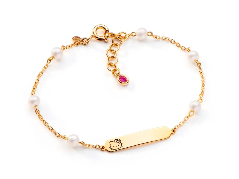 Pulseira Hello Kitty em ouro amarelo, rubi e pérolas